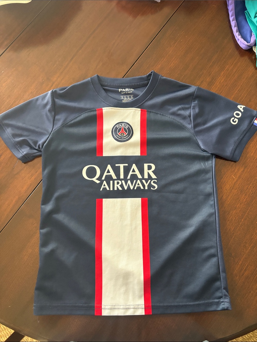 Paris Saint-Germain Mbappé Kids' Navy Blue Qatar Airways Soccer Jersey